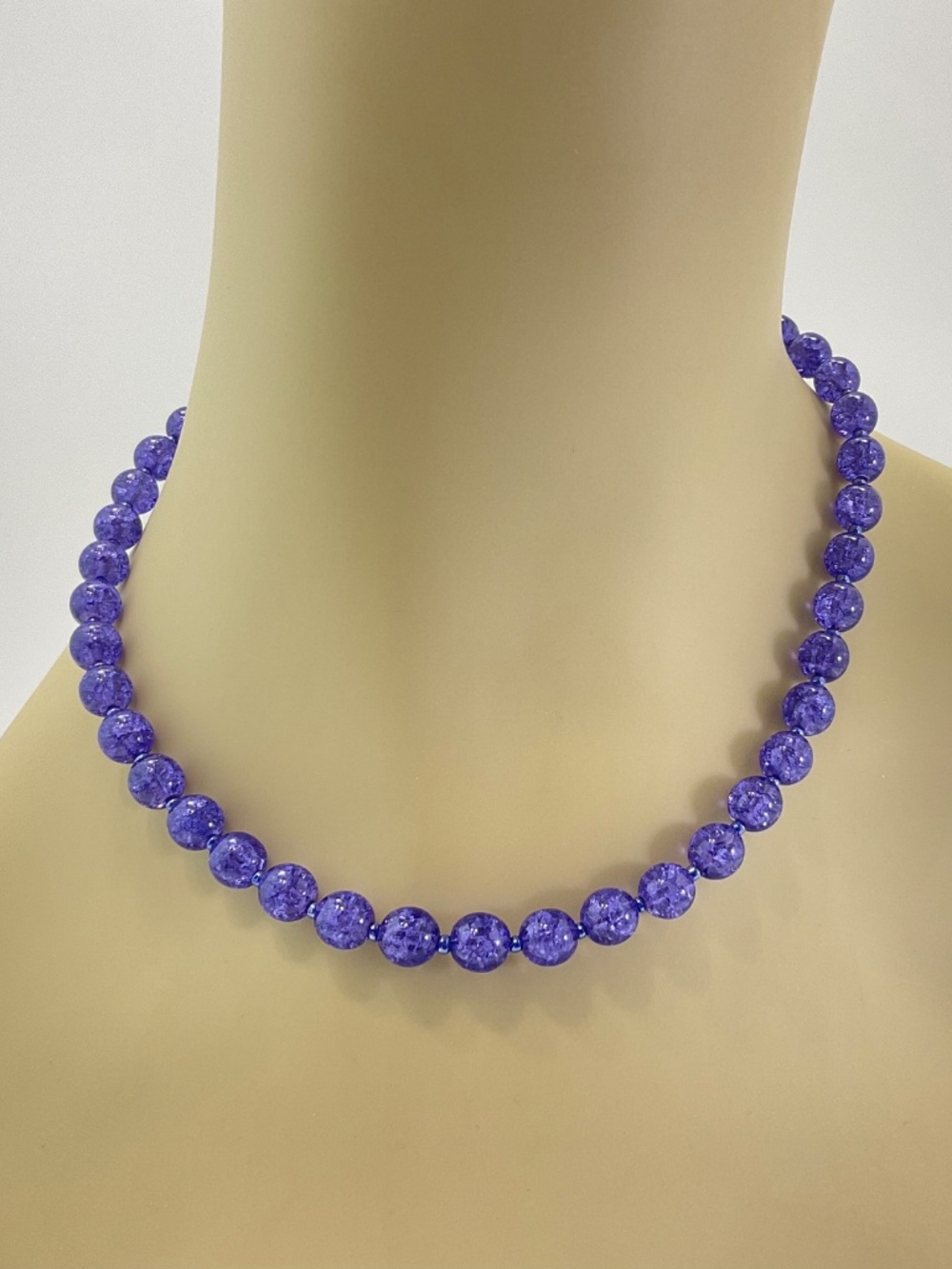 Royal Purple Crackle Bead Necklace with Gold Plated Clasp, 16" Long, Candy Core